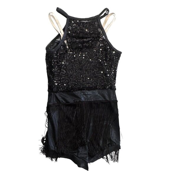 BALERA Black Sequin Fringe Dance‎ Costume Sizes SA/LC Jazz Tap Leotard Outfit - Picture 4 of 12